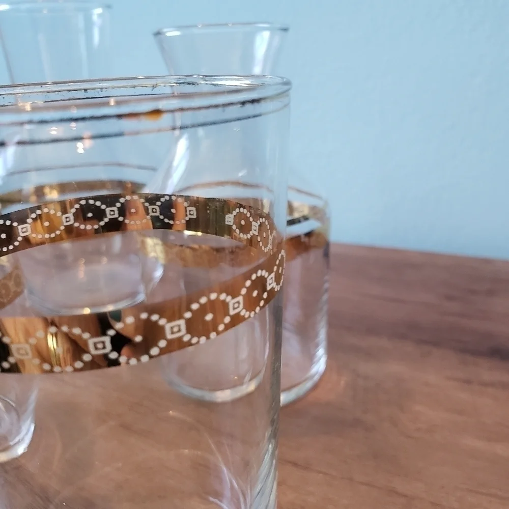 Mid Century Gold Rimmed Carafes and Glasses